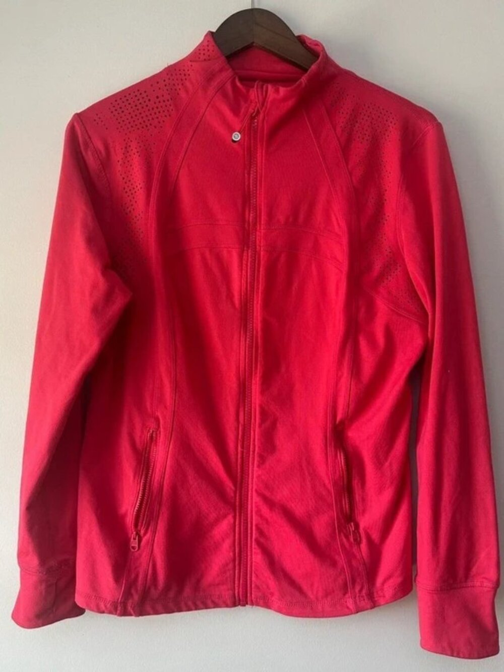Tangerine Women’s Large Pink Full Zip Athletic Jacket Laser Cut Vent Thumbholes